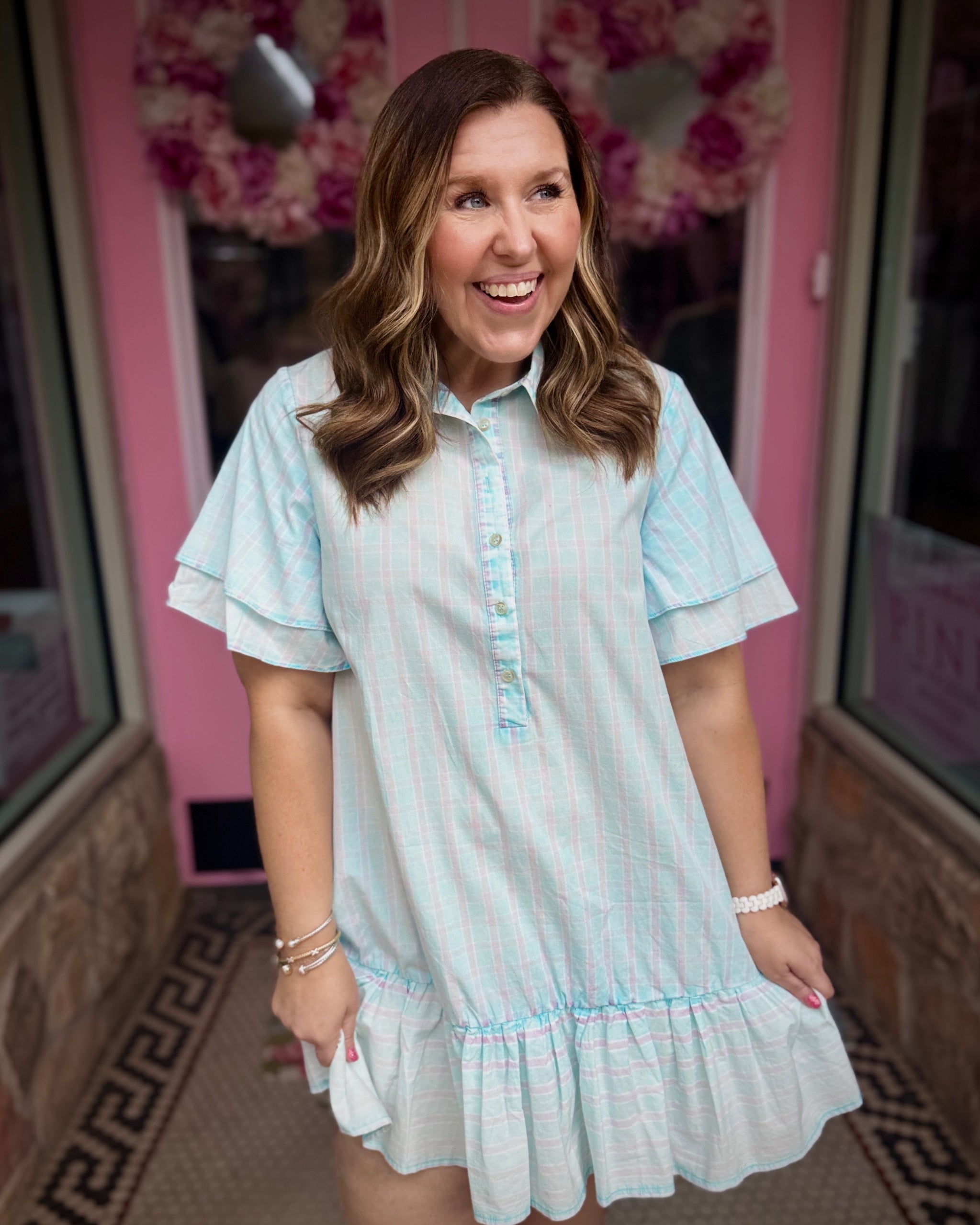 pink plaid shirt dress The Cutest Dress Youve Ever Seen in Vitameeta Pink, Size XL