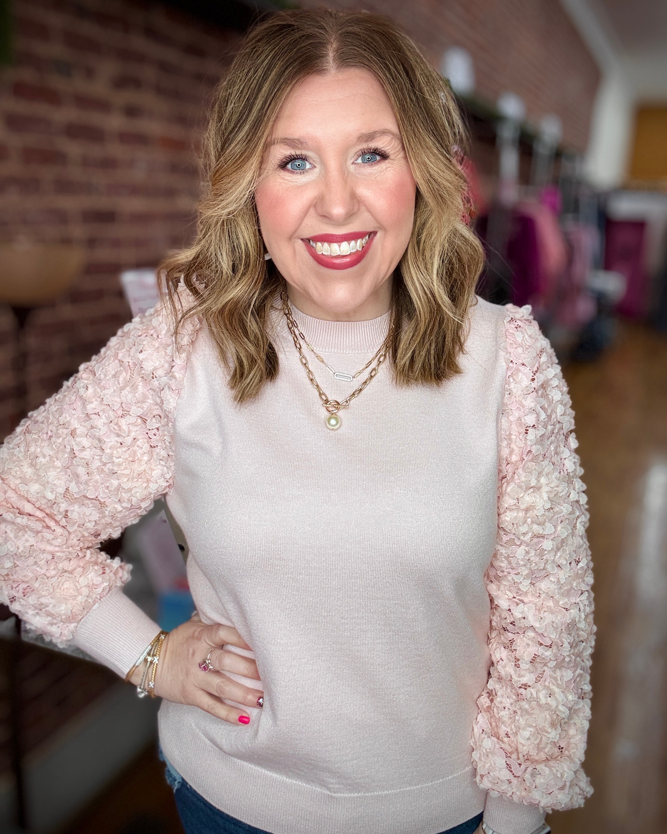 lucy-sweater-crew-neck-with-3d-floral-lace-sleeves-pink-on-pickens