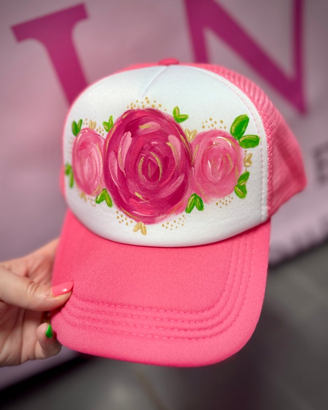 Popupprenuers Hot pink floral Trucker Hat Happy Trucker Hat Snapback Available in 3 Colors - Green  main image 4